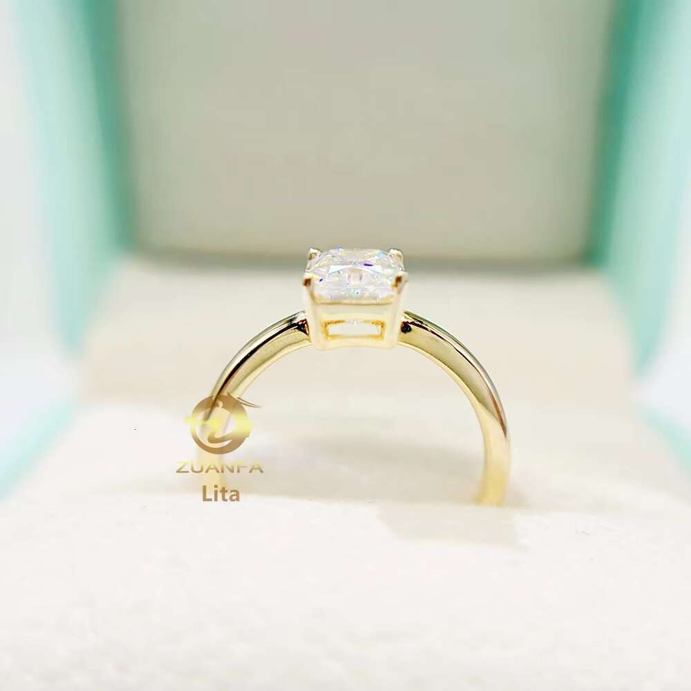 High Quality 18k Gold Wedding Rings 2ct Radiant Cut Vvs Moissanite Engagement Ring for Women