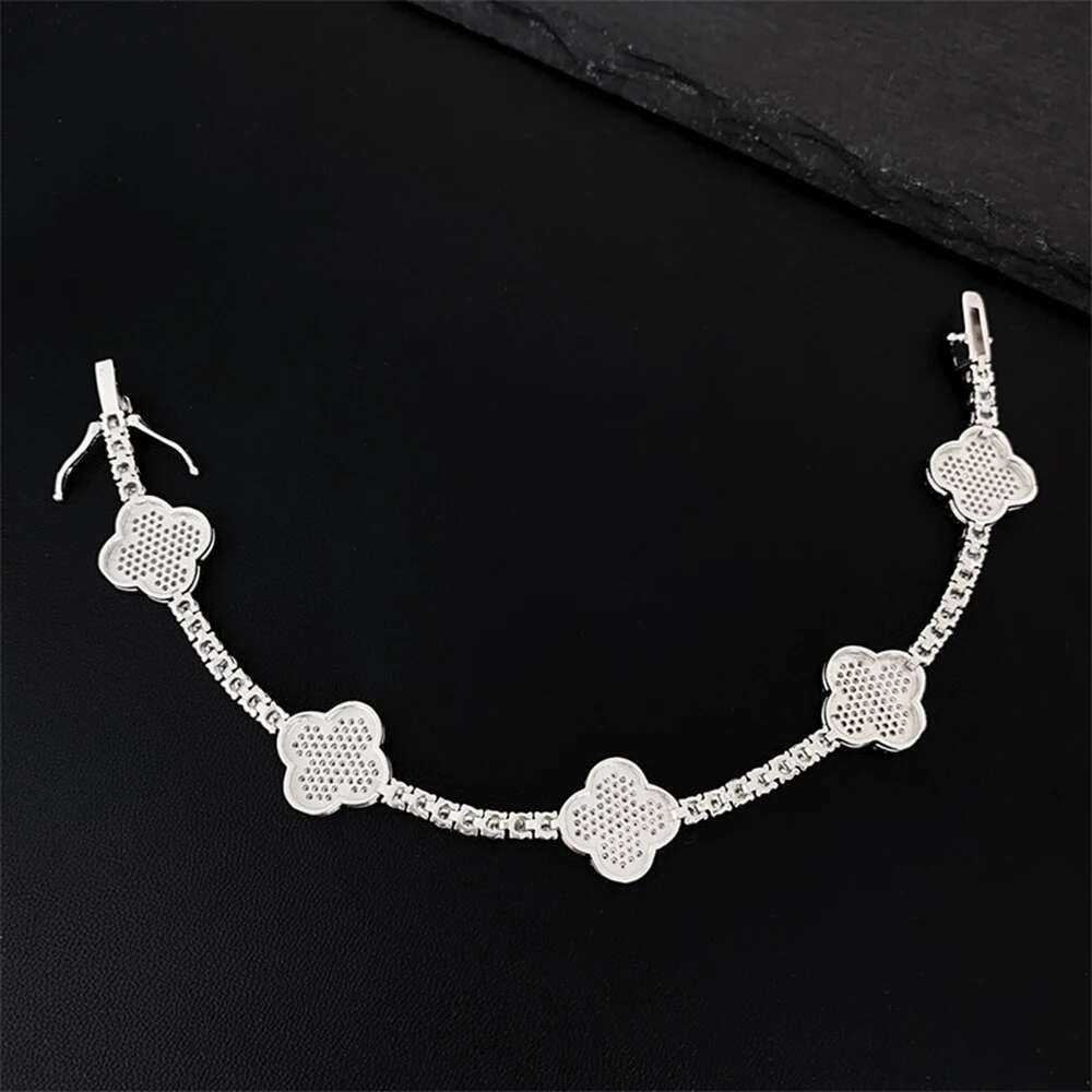 3-4mm Clover Moissanite Tennis Chain S925 Silver Bracelets For Women Iced Out Hand Chain Pass Diamonds Tester With GRA Hip Hop