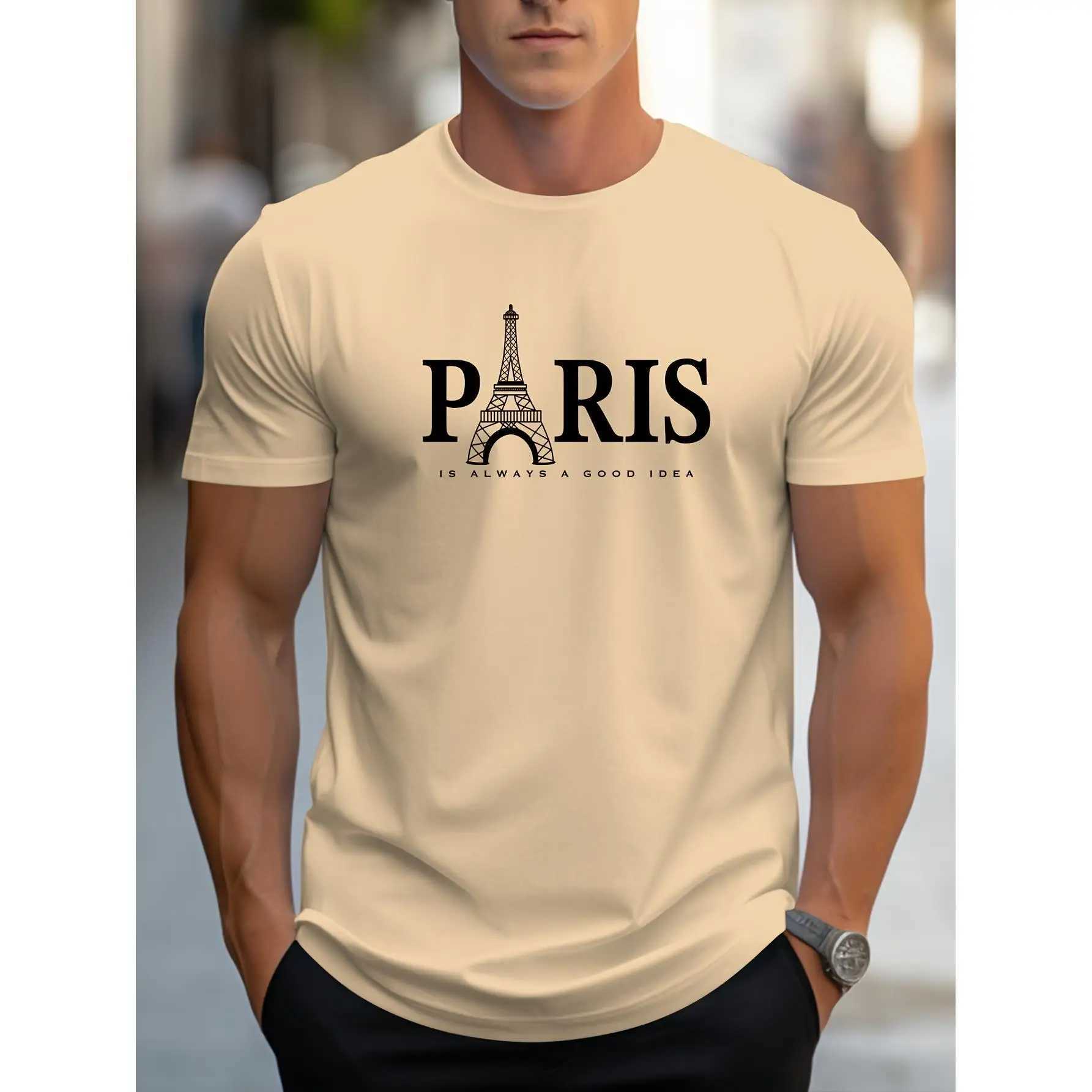 Summer mens T-shirt short sleeved Paris pattern printed casual O-neck oversized floral fashion streetwear mens T-shirtXJ250409