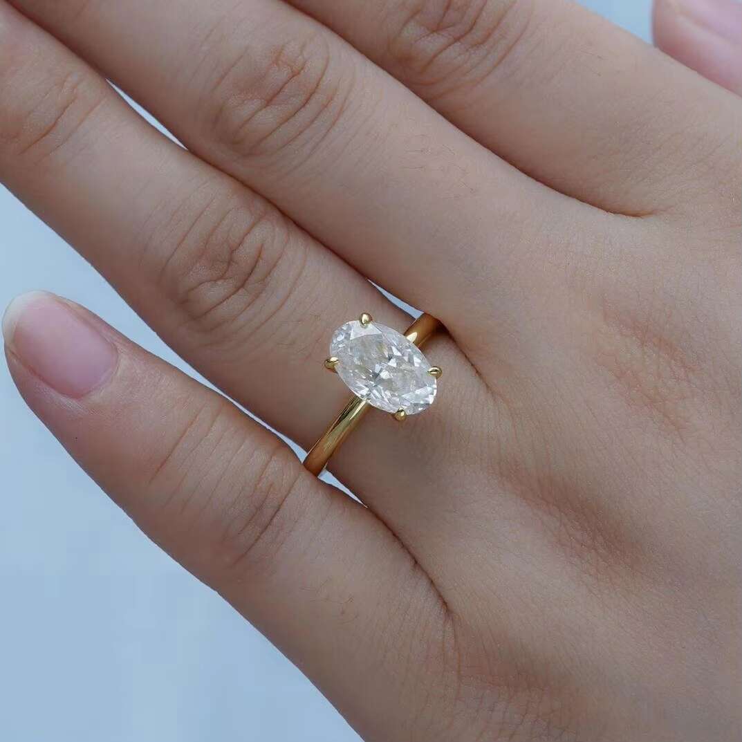 Real Gold 14k Yellow Gold 3CT 7*11mm Oval Ice Crush Cut Moissanite Engagement Ring for Wedding Bridal