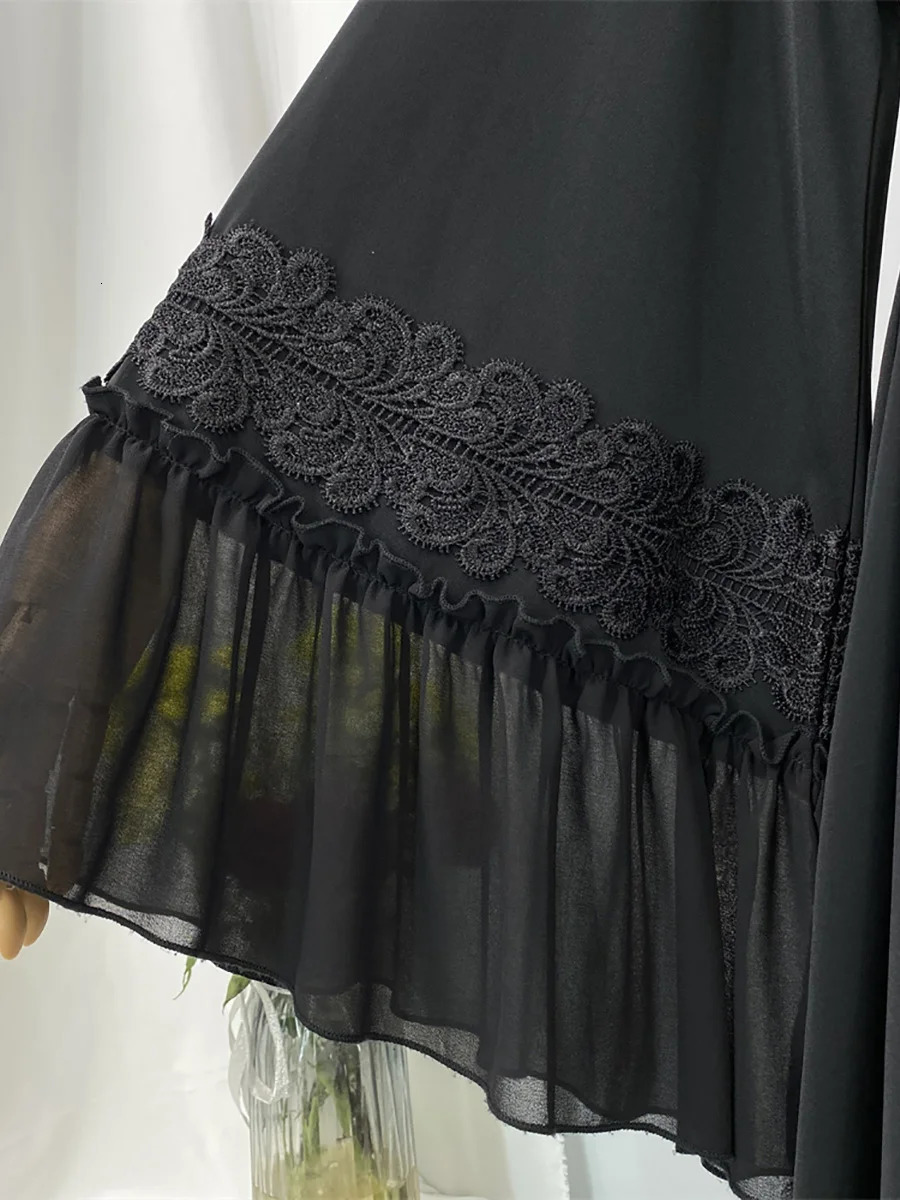 Ramadan Eid al Fitr Dubai Black Abayas Female Muslim Dress Ka Caftan Marocain Robe Kimono Kaftan Islamic Clothing 250409