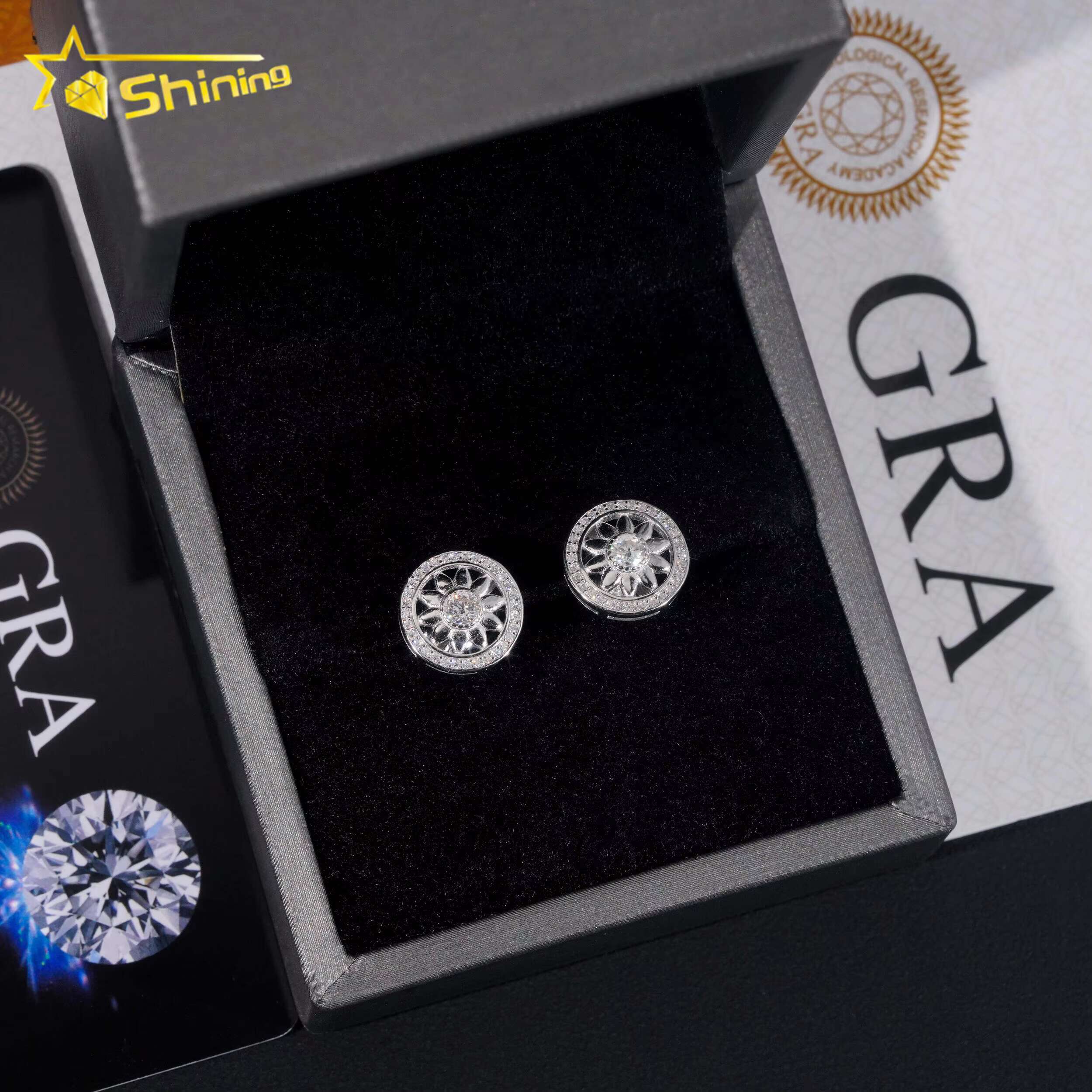 Promotion Price Pass Diamond Tester GRA Certified VVS Diamond Fully Iced Out Hip Hop 925 Silver Jewelry Moissanite Stud Earrings