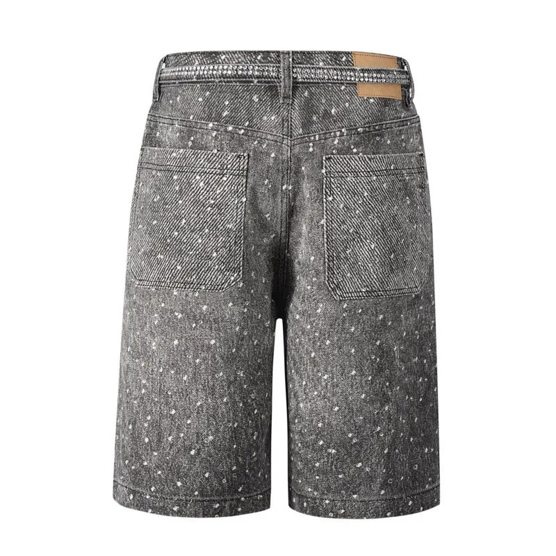 PFNW American High Street Melt Diamond Denim Shorts Mens Loose Straight Knee Pants Trendy Jeans 28W6067 250409