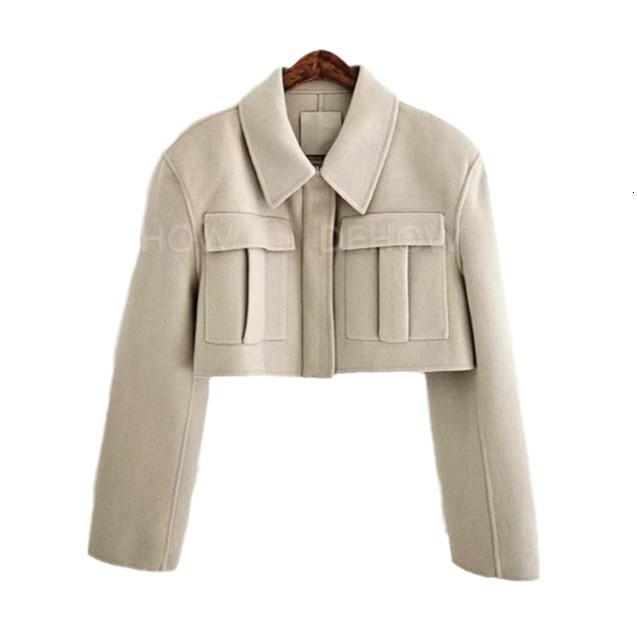 Korean ins winter new Korean style handsome short design sense flip pocket zipper woolen jacket for women240919
