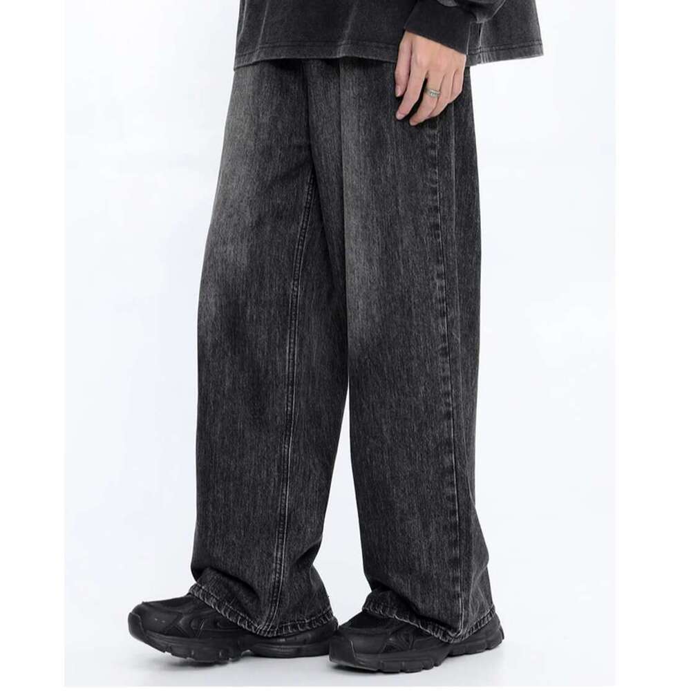 Washed Distressed Autumn Winter Jeans Mens Casual Wide Leg High Street Loose Straight-Leg Pants Men