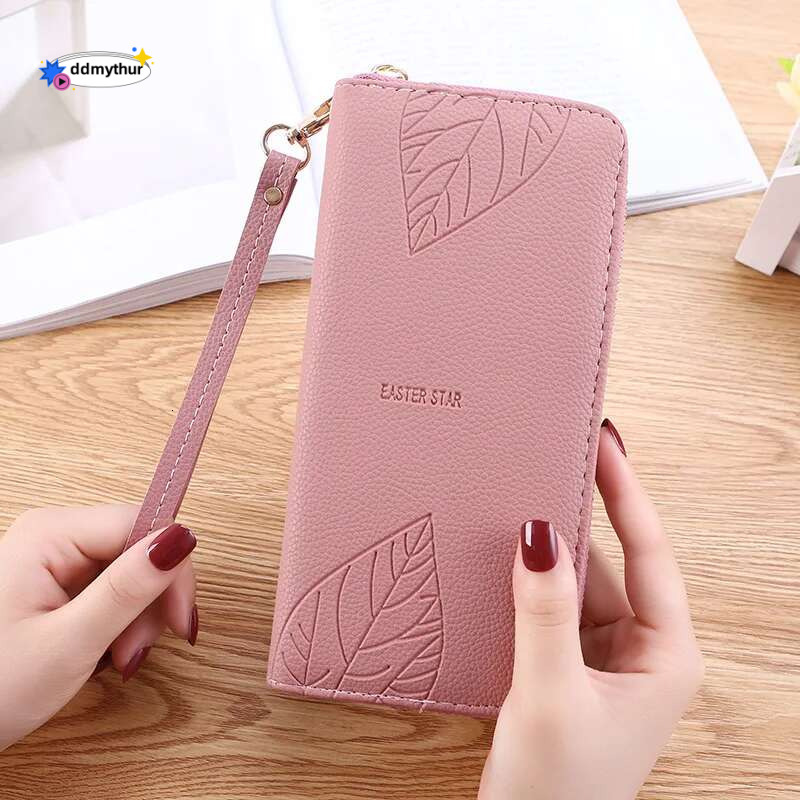 Fashion Womens Wristband Wallets Long PU Leather Coin Purses Leaves Multifunction Female Clutch Phone Money Card Holders ddmythur