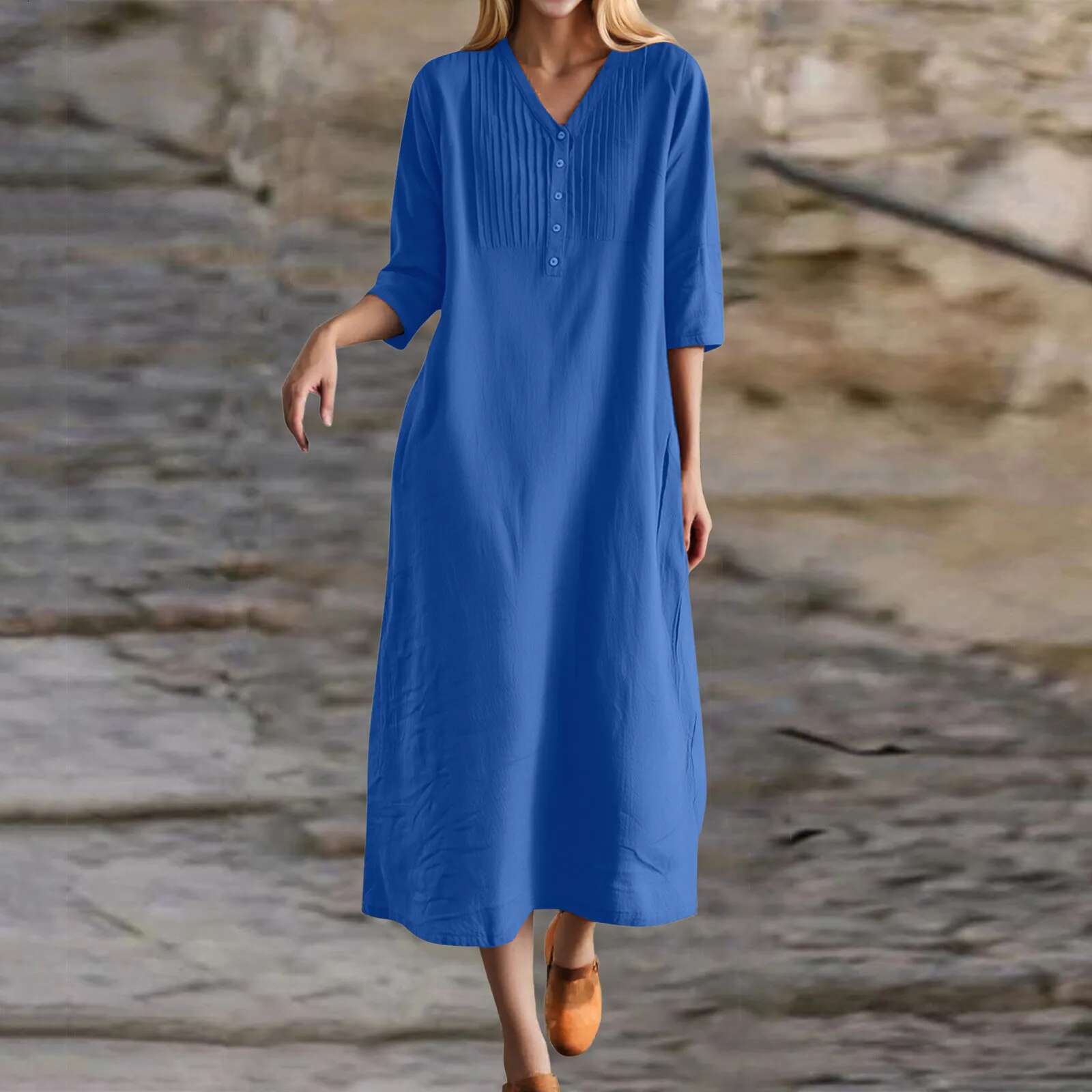 Dongdumaoyi Summer Dress Elegant Women O Neck Half Sleeve Midi Sundress Fashion Butttons Up Pleated Party Work Vestidos Kaftan