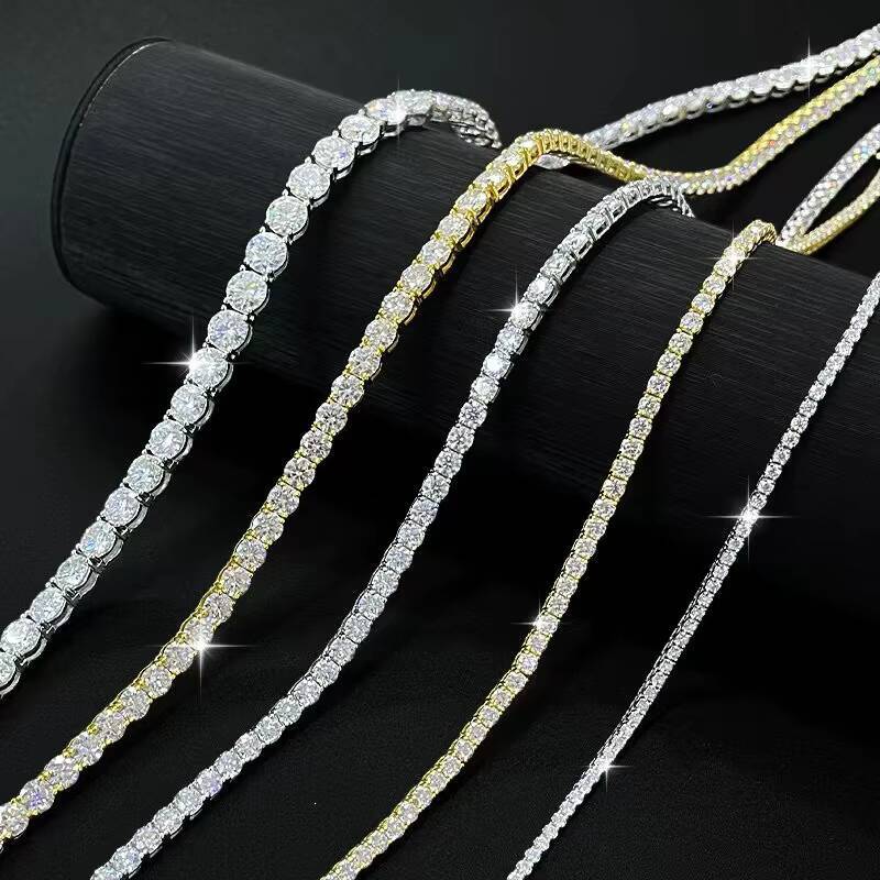 Custom Moissanite Tennis Necklace 925 Silver VVS 3mm Round Iced Out Men Hip Hop Jewelry Link Moissanite Chain