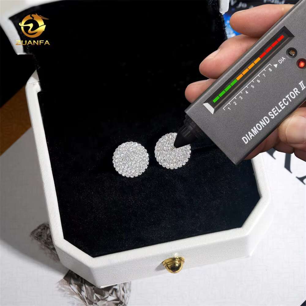 New Arrivals Round Shape Earring Iced Lab Diamond 925 Silver Hip Hop Moissanite Stud Earrings