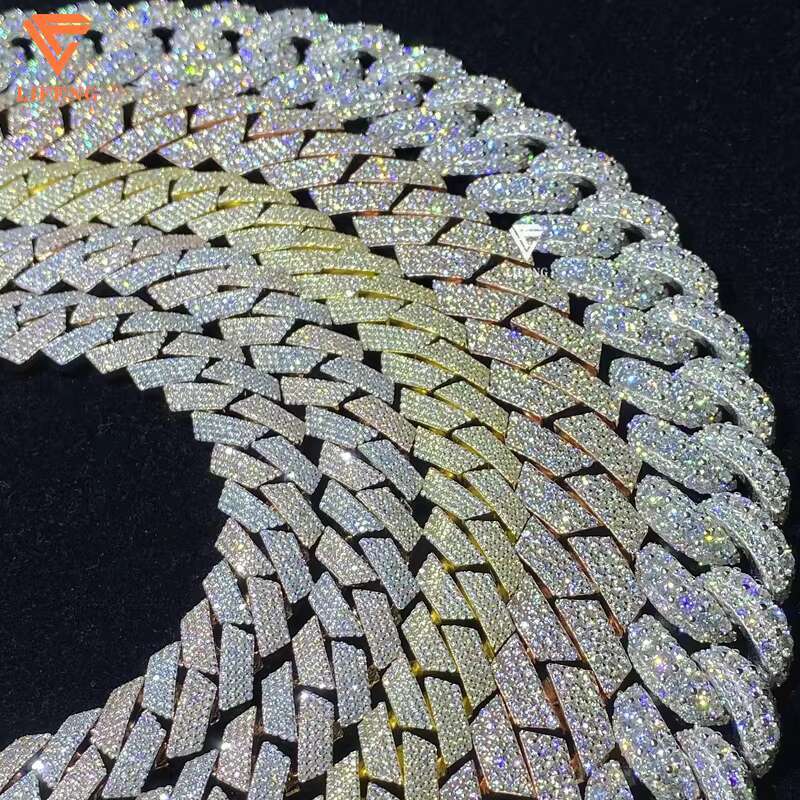 Iced Out Jewelry 12-18mm 2-4rows VVS Moissanite Diamond Cuban Link Chain 925 Silver Moissanite Name Necklace for Man and Women