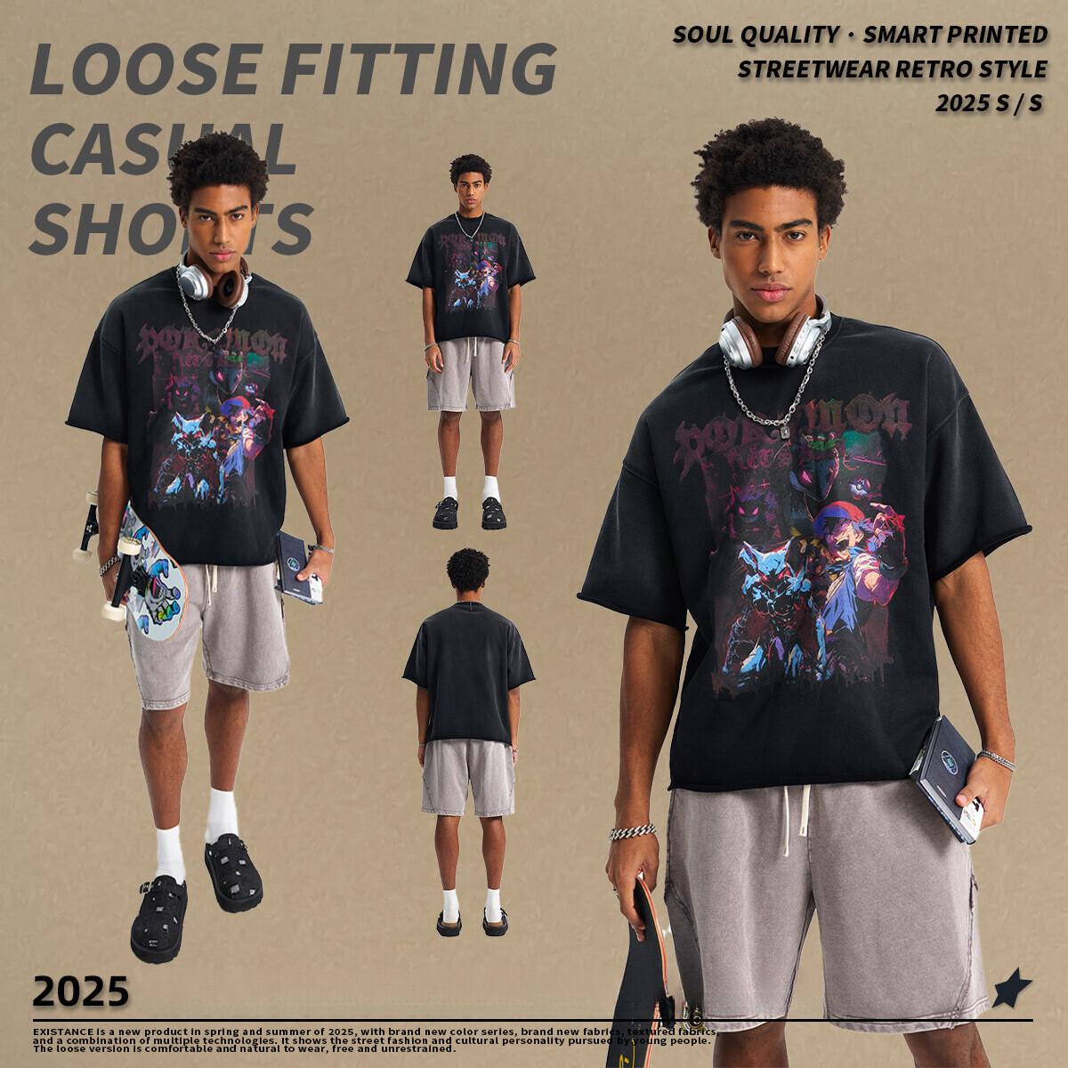 Chain fashion clothing | 2025 hip-hop niche design printed T-shirt trendy brand American loose couple men's short sleeved T