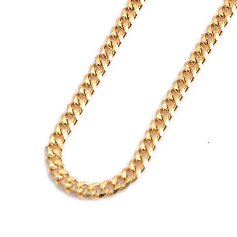 18 K Gold Plated Mens Necklace 5mm Stainless Steel Wide Chain Fashion Cuban Chain Necklace Jewelry Gift Wedding Party