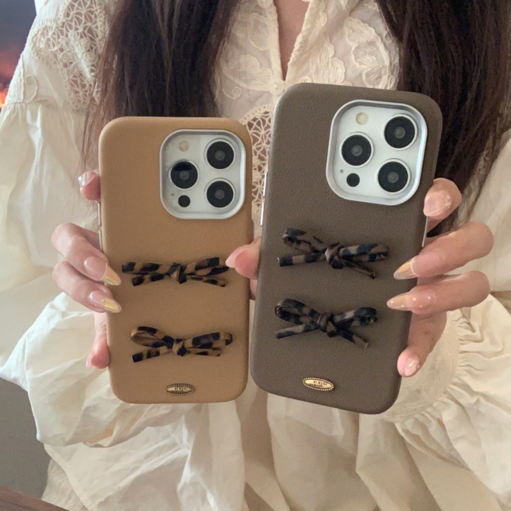 Bow Leopard Print Phone Case Suitable for iPhone 17 Pro Solid Color Cartoon iPhone 16/15Pro Shockproof 14