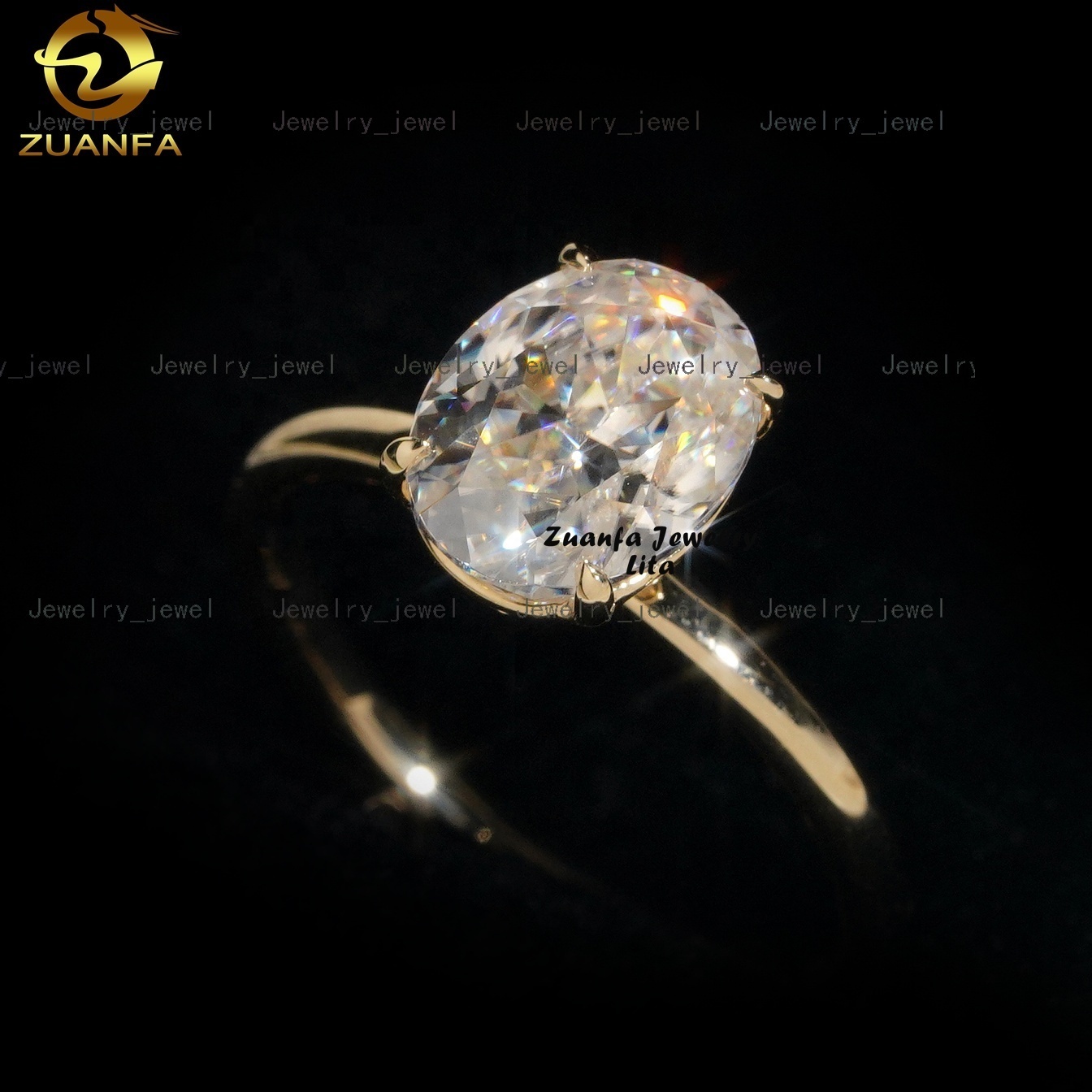 Classic Design 14k Real Gold Oval Cut 2ct Moissanite Diamond Wedding Engagement Rings for Women