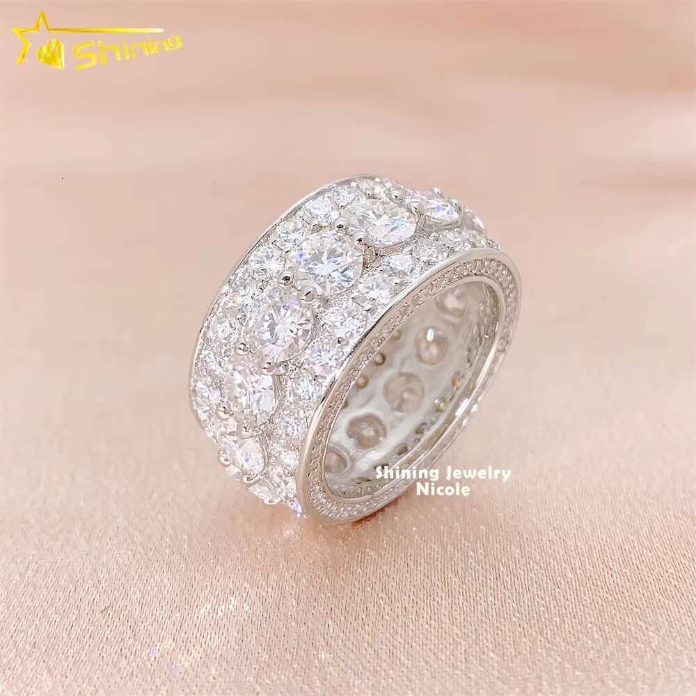 Ready to Ship Hip Hop Jewelry Diamond Band 925 Silver Moissanite Engagement Ring for Men