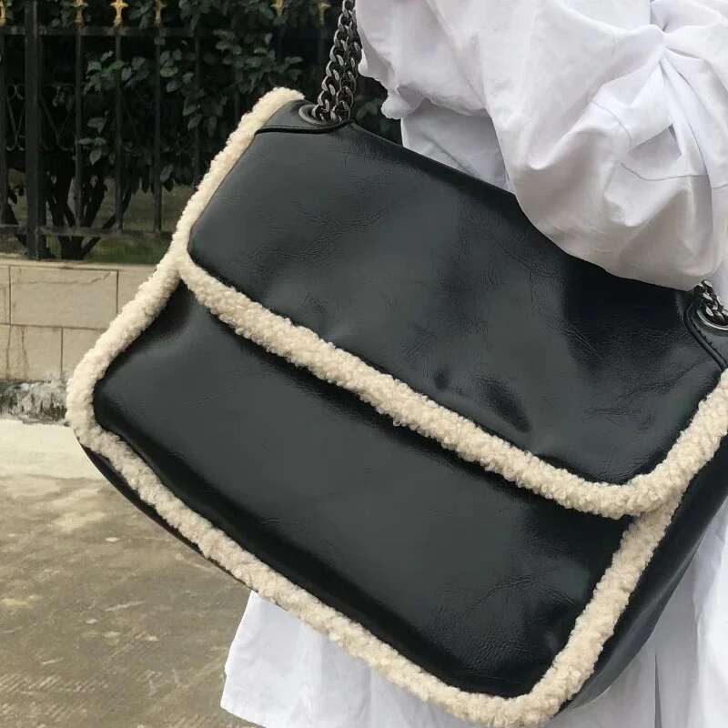 Y2k Aesthetic Fashion Vintage Trend Shoulder Bag Women Patchwork Fluffy Casual Underarm Bags Streetwear All Match Handbags Femme