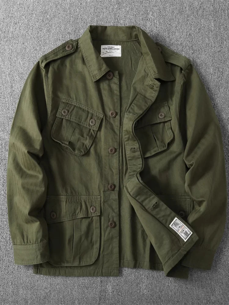 1603# Autumn American Retro Tropical Jungle M65 Jacket Mens Fashion 100% Cotton Washable Multi Pocket Military Cargo 250409