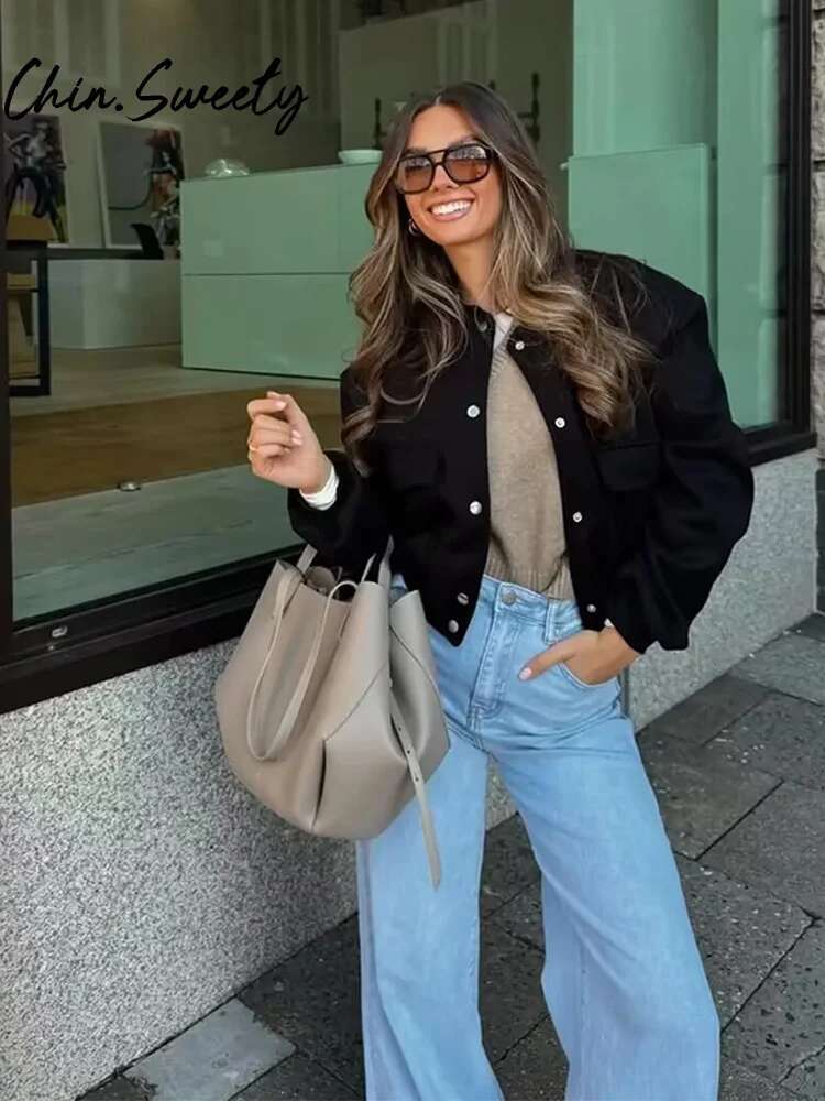 Sport Solid Women Short Coat Casual Long Sleeve Button Pocket Patchwork Female Outwear 2025 Spring Autumn Fashion Lady Jacket