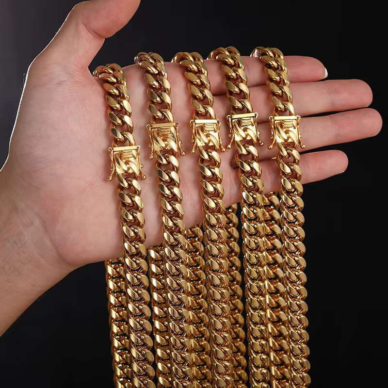 Fashion Jewelry Hip Hop Men 14K 18K Gold Filled Plated Stainless Steel Miami Cuban Link Chain Necklace