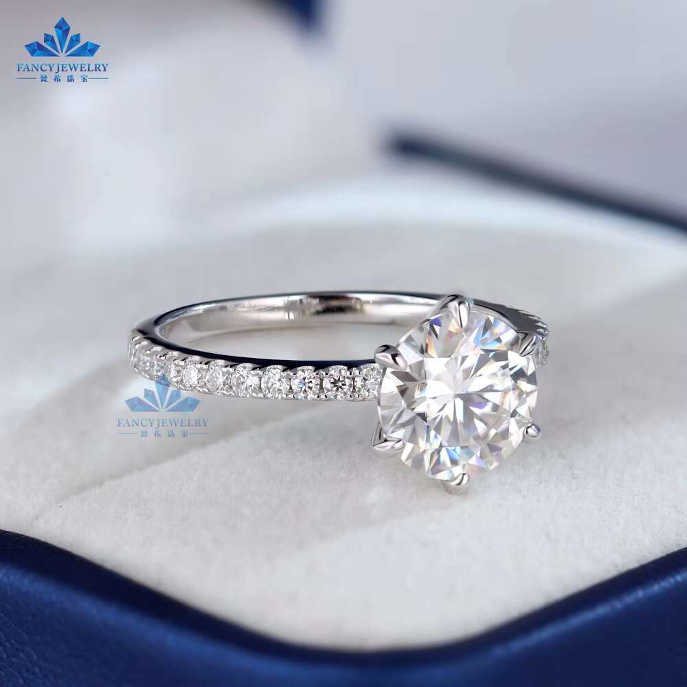 Classic 6-Claw 925 Sterling Silver Gold Plated GRA Certified Moissanite Ring for Parties Wedding Jewelry Gift