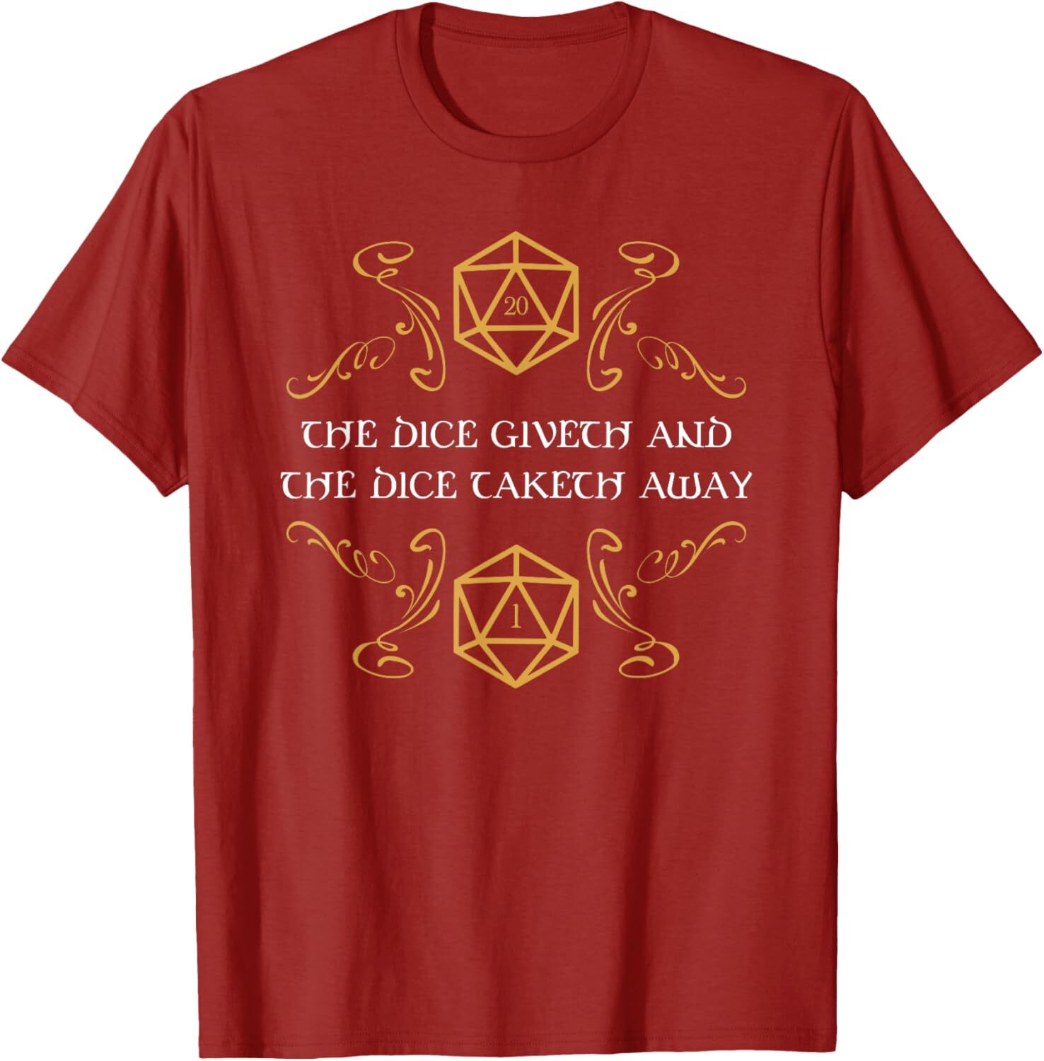 T shirt for Mens D20 Dice Giveth and Taketh Away Funny Nerdy Graphic Tee Casual Tops Clothes Short sleeve