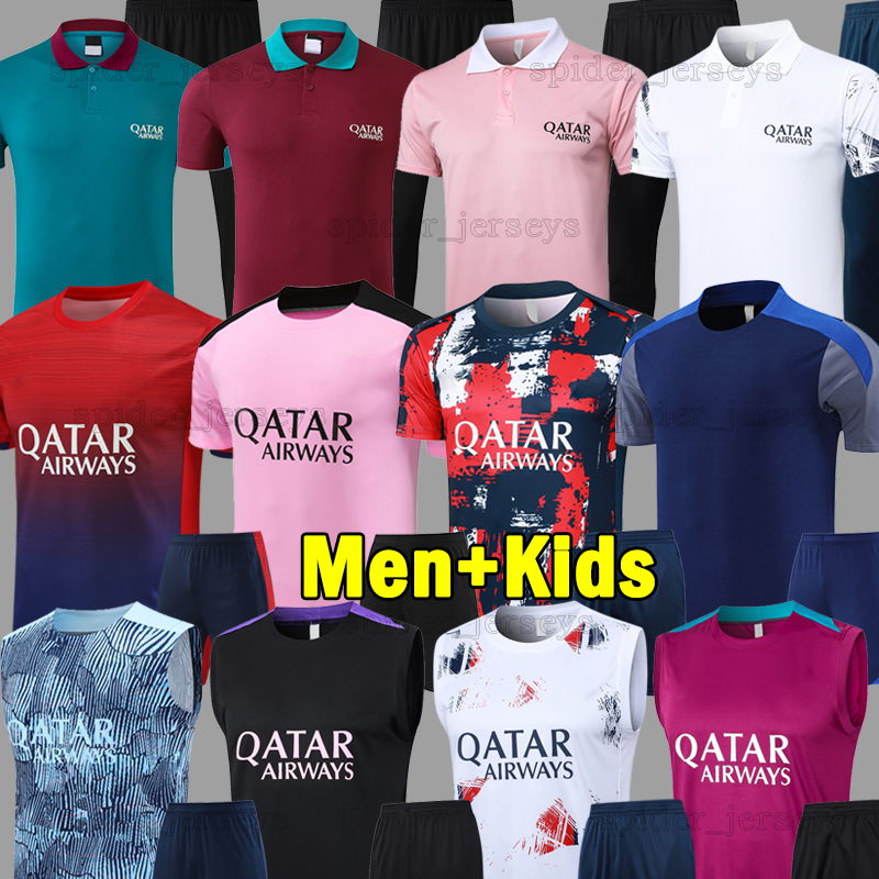 24 25 26 D.DOUE O.DEMBELE Tracksuits PSGES JOAO NEVES Soccer Sets 2024 2025 2026 KOLO MUANI Training Short sleeve POLO VEST Shirt Men Uniforms Football Jerseys Kids Kits