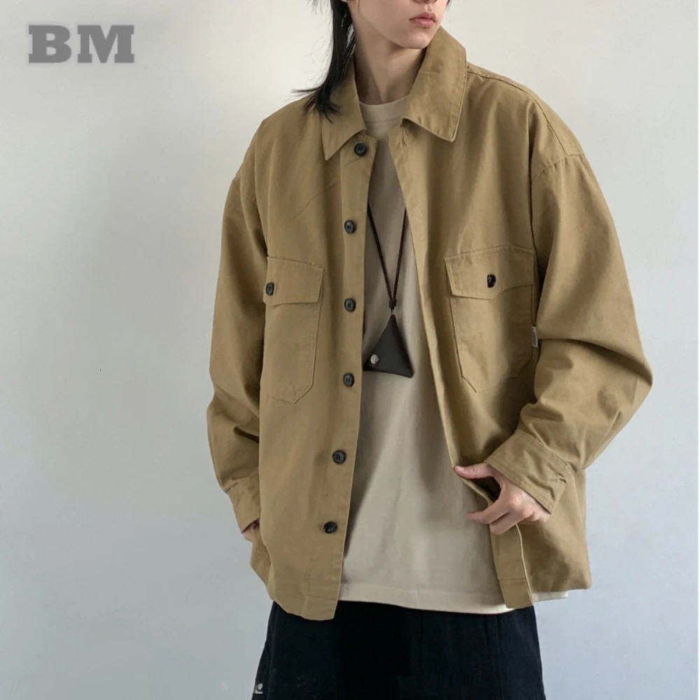 Vintage Cargo Jacket For Men Women Spring Fall Japanese Preppy Casual High Quality Cotton Khaki Trendy Streetwear Unisex Utility 250408