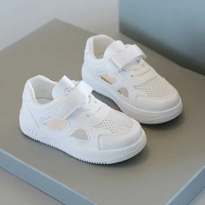 Childrens white shoes 2024 summer boys sports shoes mesh breathable board shoes girls hollow casual sports shoes soft soled childrens shoes X250409