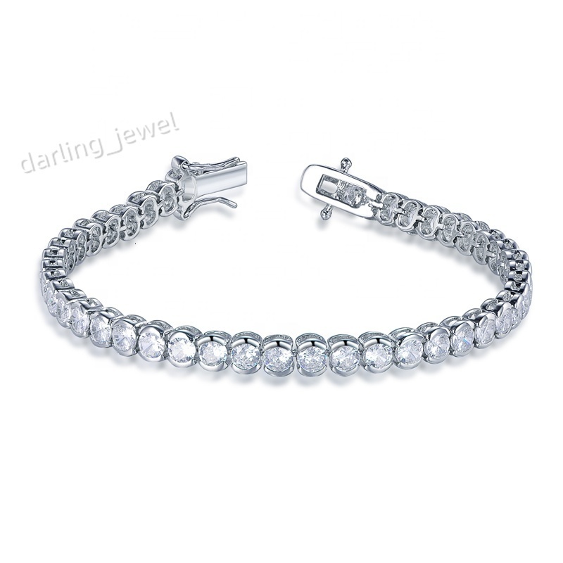 Tennis Chain S925 Sterling Silver Bracelet Womens 3A Zircon Jewelry Collection 14K White Gold Full Diamond Bracelet