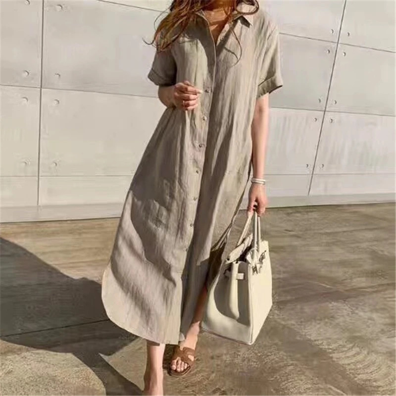 REALEFT Summer Linen Womens Shirt Short Sleeve Single Chest Korean Lace Straight Skirt 250409