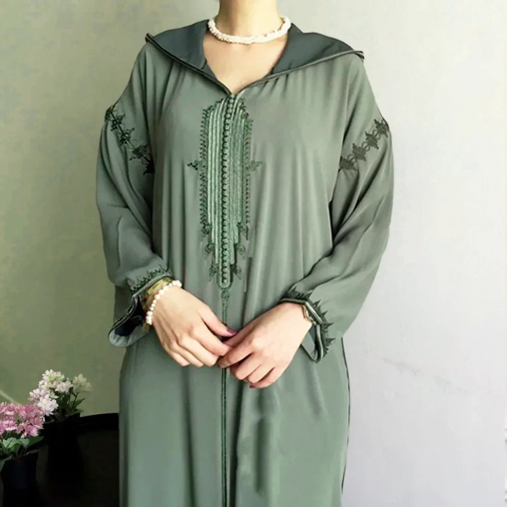 Caftan Marocain Womens Islamic Robe Muslim Women Arab y Loose Hoodie Jilbab Green Dress Turkiye Abaya Dubai 250409