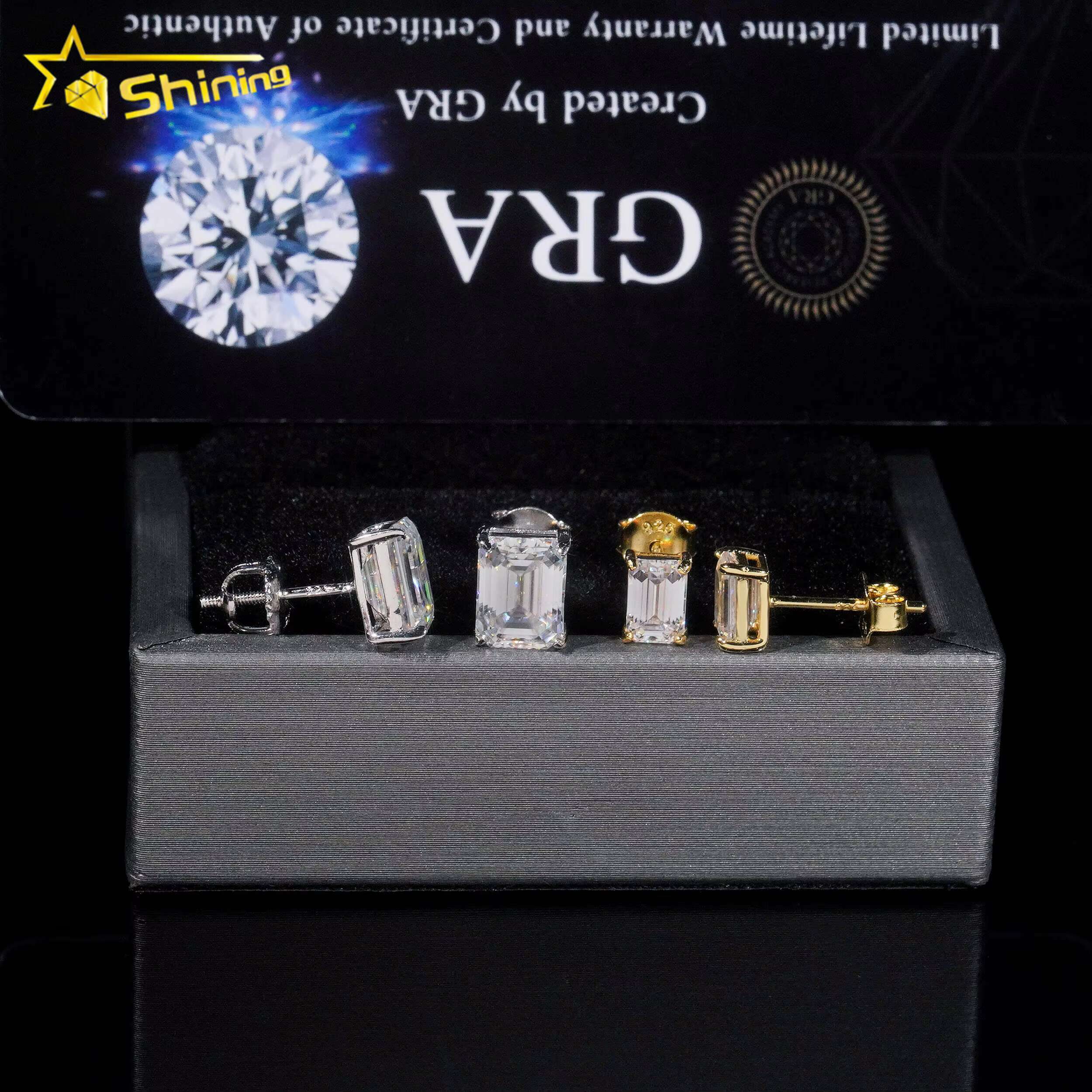 Hot Selling D VVS1 Emerald Moissanite Diamond Earrings 925 Sterling Silver Men Women Fashionable Stud Earrings