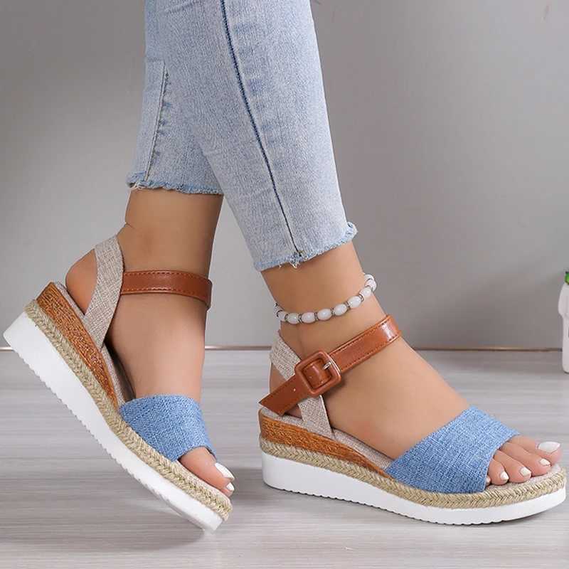 New Arrival Womens Peep Toe Wedge High Heels Sandals 2025 Summer Shoes Womens Low Platform Sandals Non Slip Hemp High Heels T250409