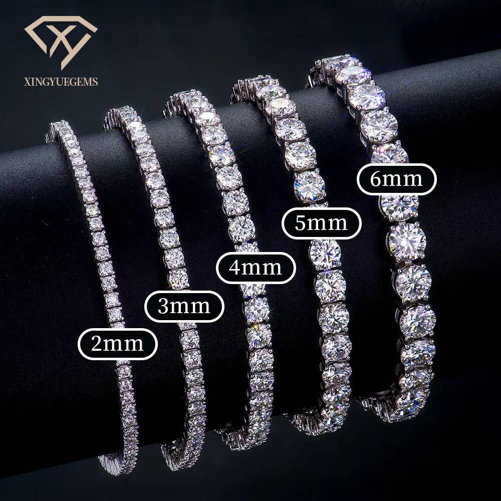 VVS Graded Iced 2-6mm Moissanite Diamond Classic Jewelry 925 Sterling Silver Mossanite Tennis Chain Bracelet Gift 6in to 8in