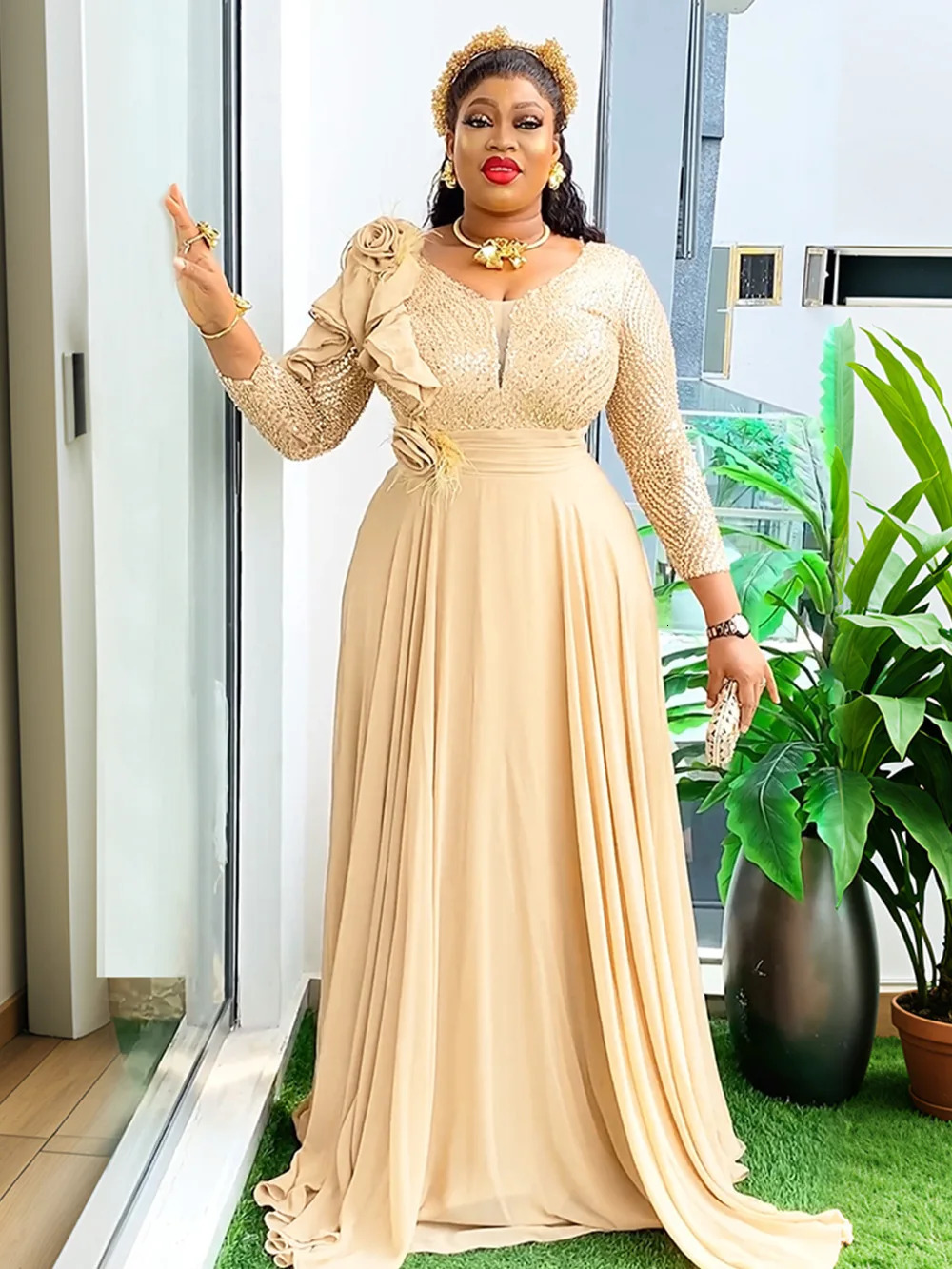 Plus Size African Wedding Party Dresses for Women Dashiki Ankara Evening Gown Elegant Christmas Outfit Robe Africa Clothes 250409