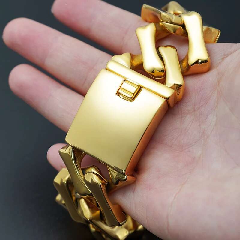 NEW Big Chunky Cuban Link Chain Bracelet For Men Women Hiphop Heavy Stainless Steel Shiny Gold Color Bracelets