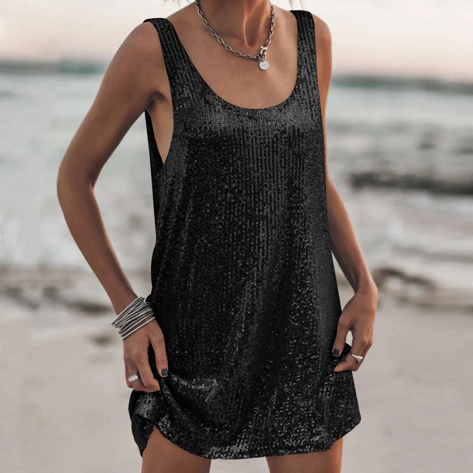 Dongdumaoyi Sexy Women S Glitter Sequin Dress Spaghetti Strap V Neck Party Cocktail Sparkly Mini Shine Clubwear Elegant Nightclub