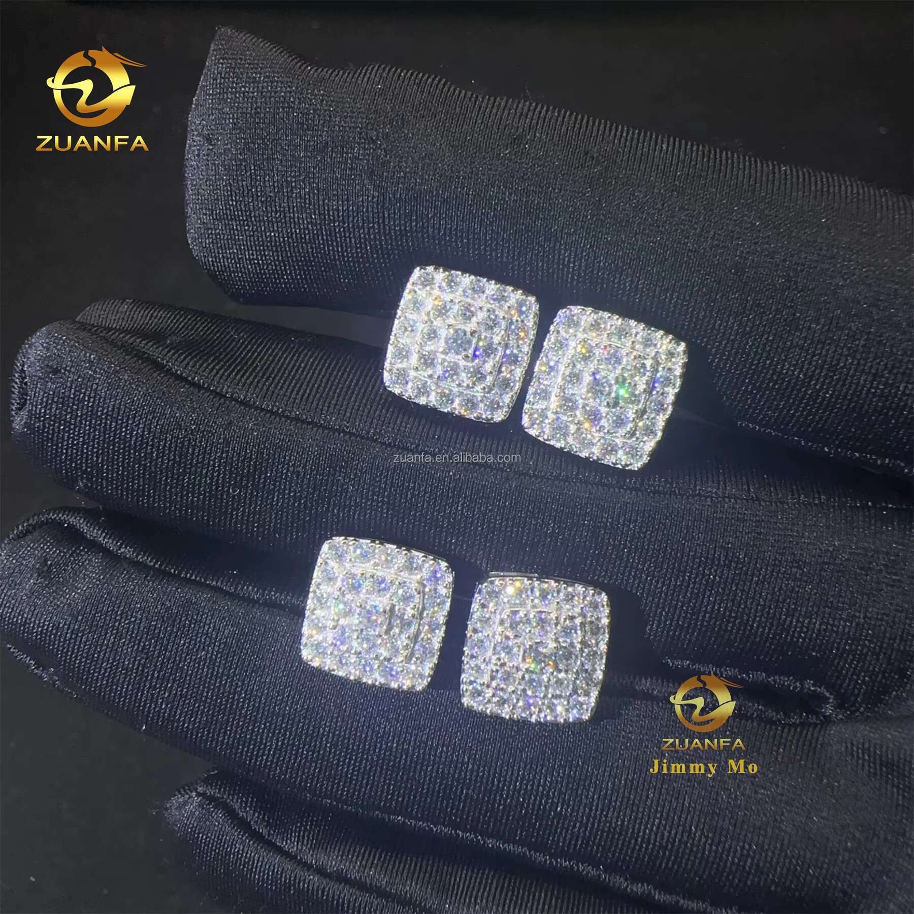 Popular Square Style Luxury Rapper Style Iced Out Hip Hop Man Stud Earrings Moissanite Diamond Screw Back Stud Earring 925