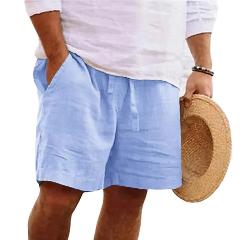 Mens Cotton Solid Color Beach Short Summer Lightweight Pants Outdoor Large Breathable Short Homme 250407