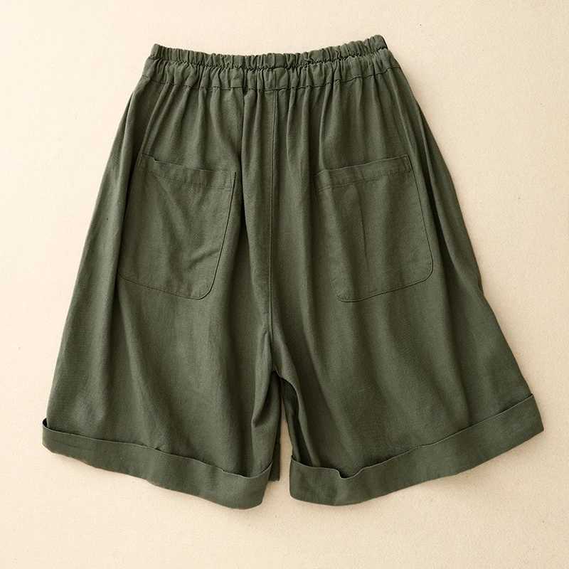 Summer new Artistic Simple Drystring High Waist Pants womens Japanese style fashionable and chic wide leg casual shortsXJ250403