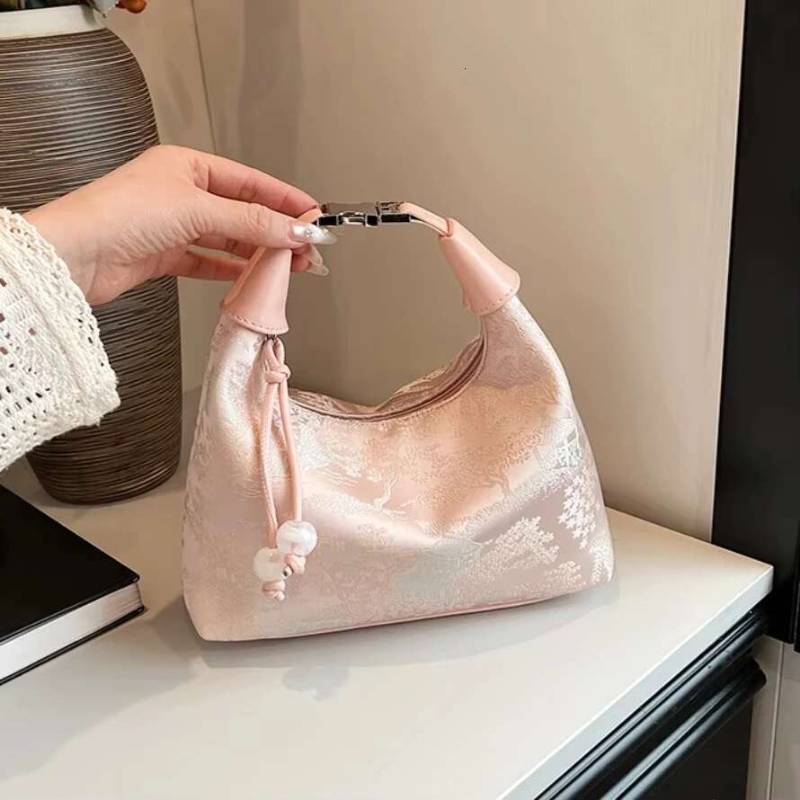 4 Colors Embroidered Chinese Style Handbag Zipper Canvas Pea Purses Adjustable Cheongsam Bag Work