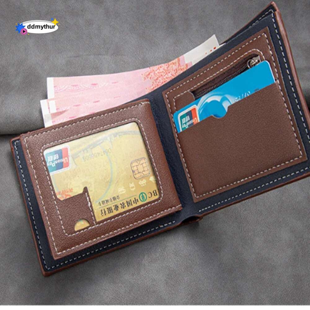 New Style Men Short Pu Leather Large Capacity Wallets Vintage Thin Male Credit Card Holder Black Small Money License Purses ddmythur