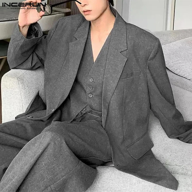 INCERUN Korean style set fashion mens sleeveless vest pants casual street clothing solid twopiece S5XL 250409