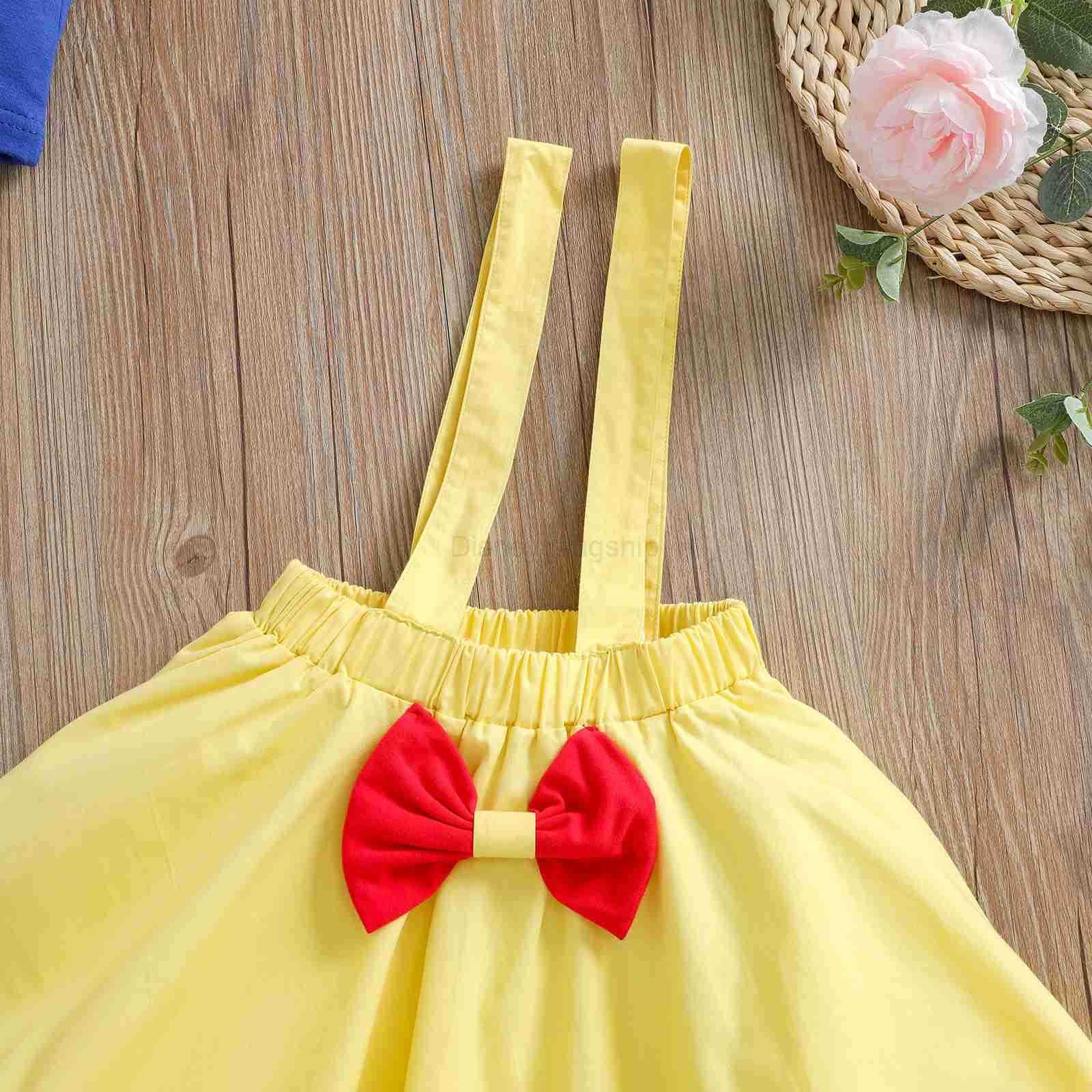 Disney Three piece set of girls infants and babies suspender skirt Snow White styling set little fly sleeve top suspender skirt setXJ250409