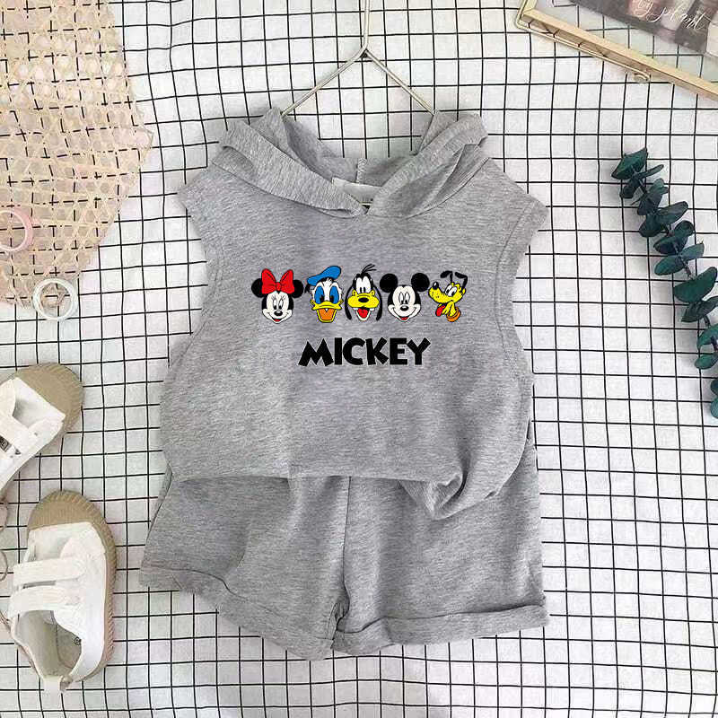 Disney Childrens Vest hooded suit summer suit new shorts mens and womens suit baby middle and small childrens foreign style two-piece cotton suitXJ250