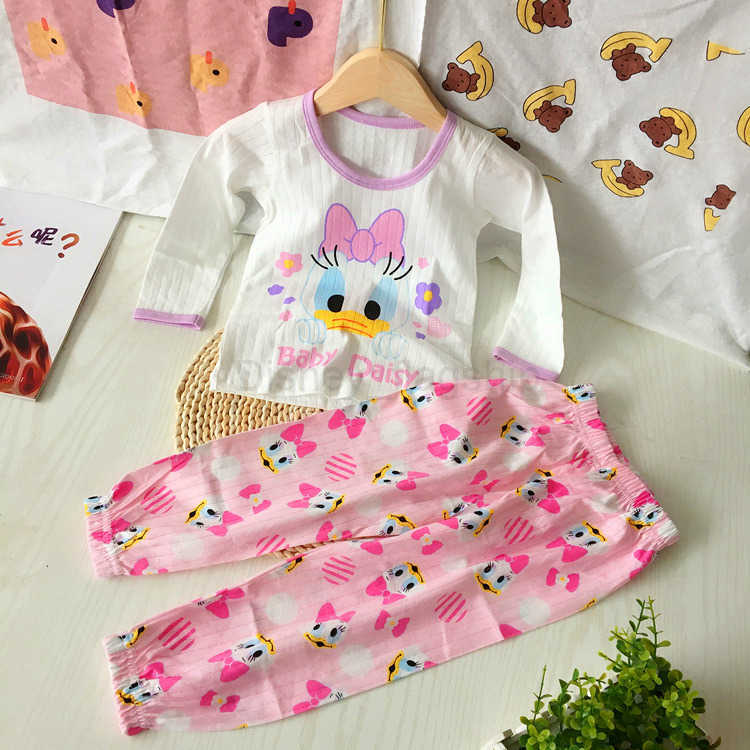 Disney 2025 New Childrens Wear Breathable Cotton Long Sleeve Thin Air Conditioning Clothing Childrens Set Home Clothes Sleepwear ShortXJ250409