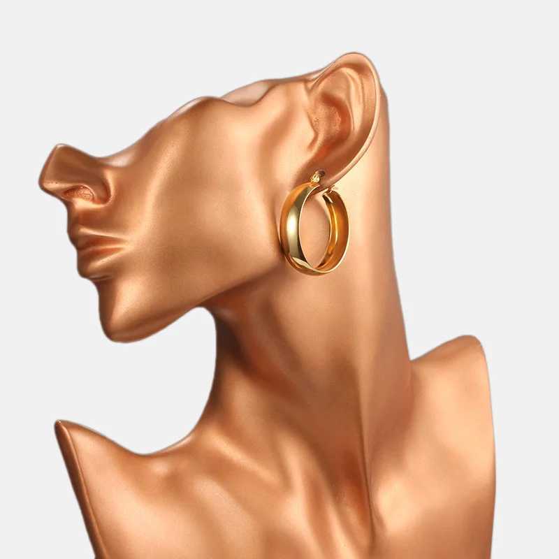 Simple Stainless Steel Hoop Earrings For Women Gold Plated Wide Round Female Jewelry Fashion Gift Z250408