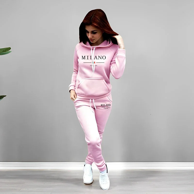 Autumn Winter Female Daily Casual Sporty Jogger Suit Hoody Outfit Italy Fashion Tracksuit for Woman Hooded Sweatshirt Sweatpants 251106