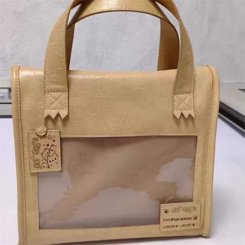 Niche n Cat Coffee Transparent Cute Harajuku Ita Bag Y2K Ulzzang Handbag Large Capacity Lolita Bento 250317