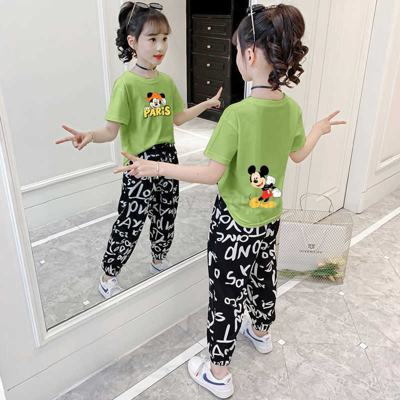 Disney Girls Summer Set 2025 New Two piece Nine piece Pants Korean Edition Western Girls Summer Set Short Sleeve Fashion SetXJ250409